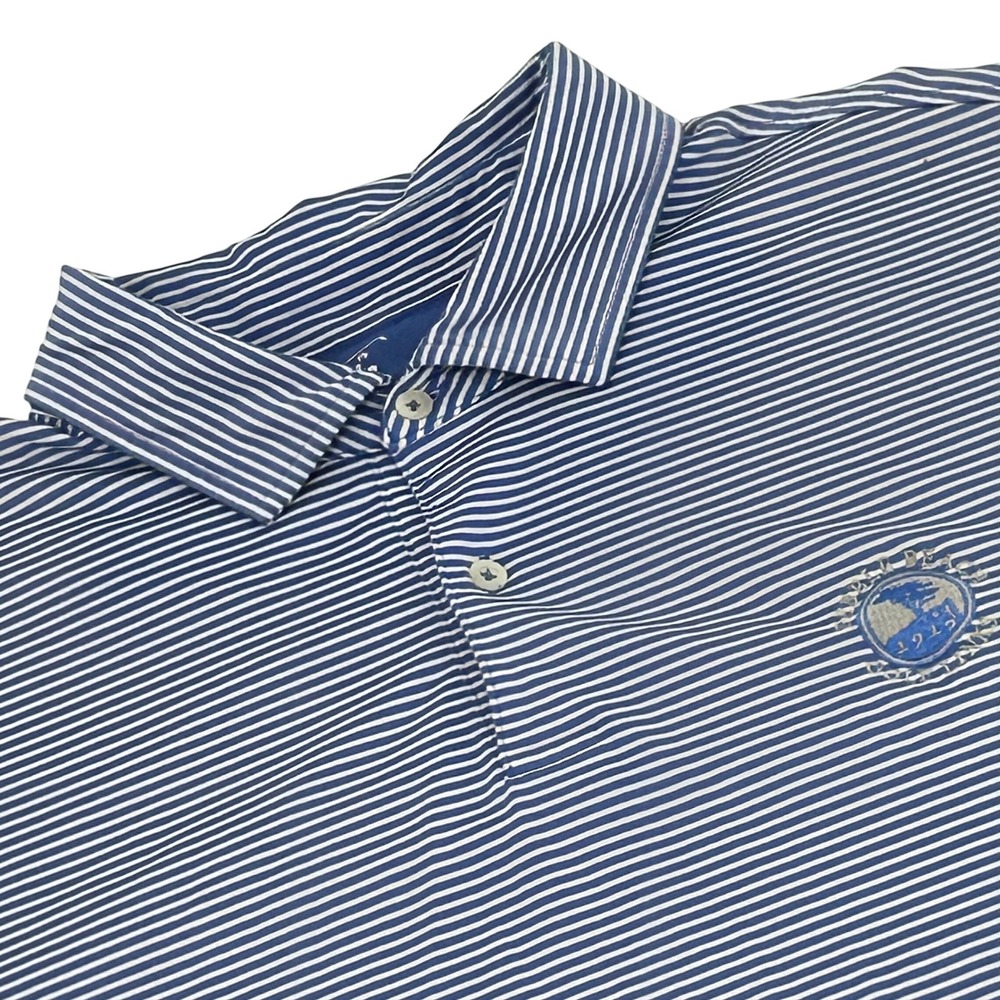 FG Tech Polo Shirt Mens XXL Blue Striped Pebble Beach Golf Links Short Sleeve